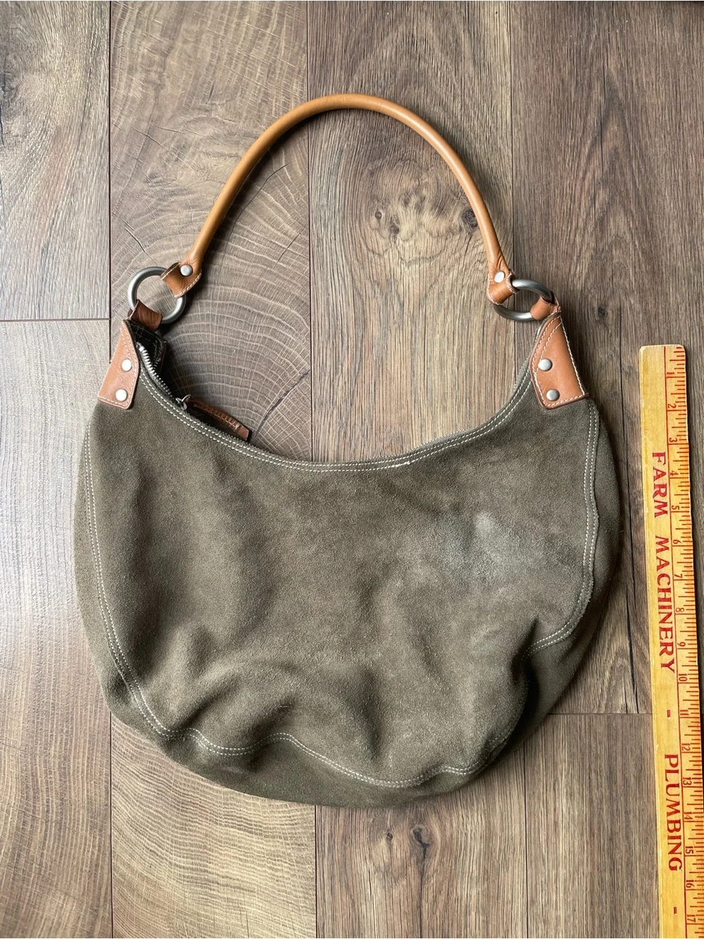 Vintage Y2K GAP Olive Green Suede Leather Hobo Shoulder Bag